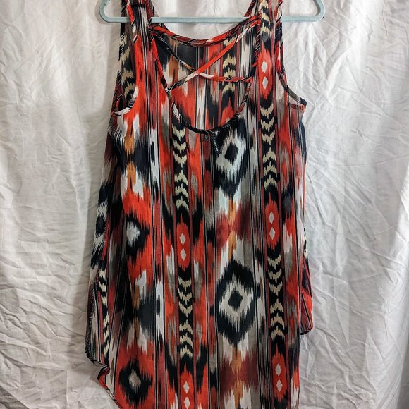 Sheer High-Low Aztec Print Boho Tank - Picture 1 of 6